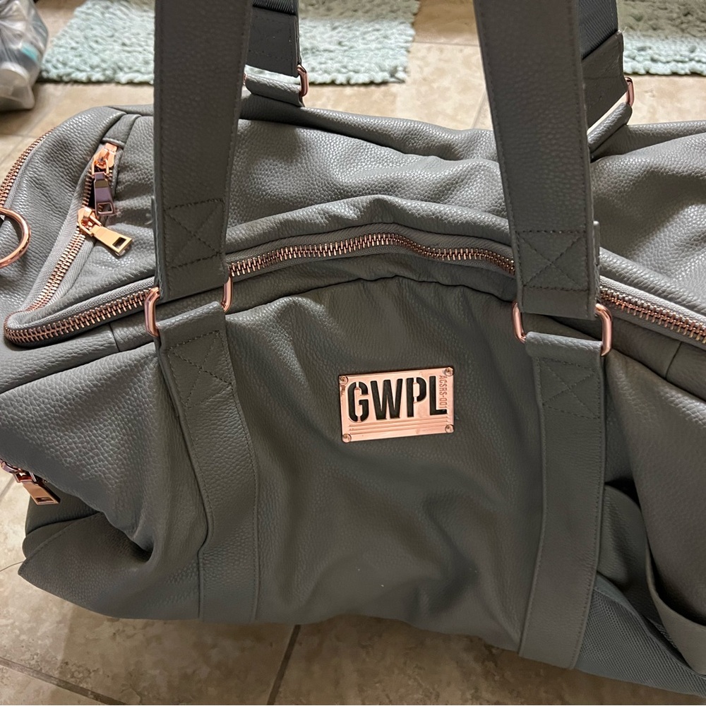 GWPL Gray Vegan Leathwr ‘Lift Heavy’ Duffel Bag with Rose Gold Accents